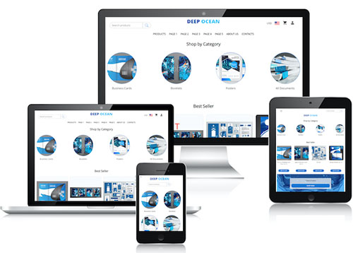 Le thème XMPie uStore NG DeepOcean sur station, tablette et téléphone
