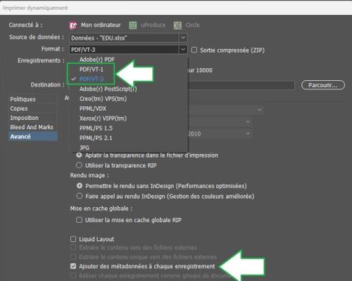 Paramétrage d'une composition PDF/VT dans XMPie uDirect Classic