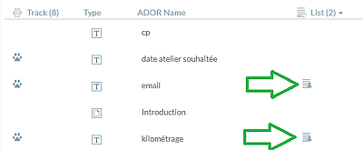 Circle 7.6 : choix des objets de personnalisation utilisés pour alimenter les listes statistiques