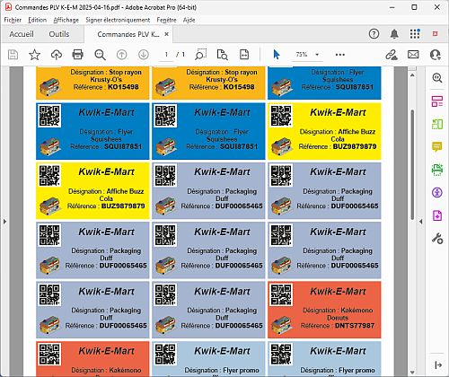 Etiquettes composées et imposées par XMPie, colorées conformément au fichier Excel