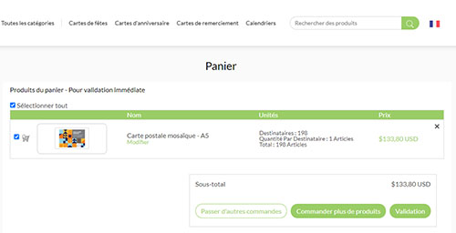 Panier de l'application d'impression en ligne XMPie StoreFlow