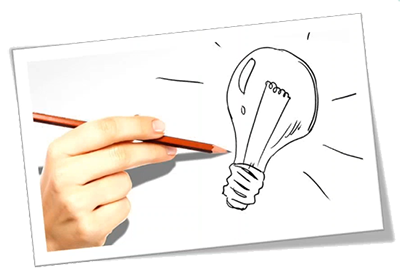 Main qui dessine une ampoule